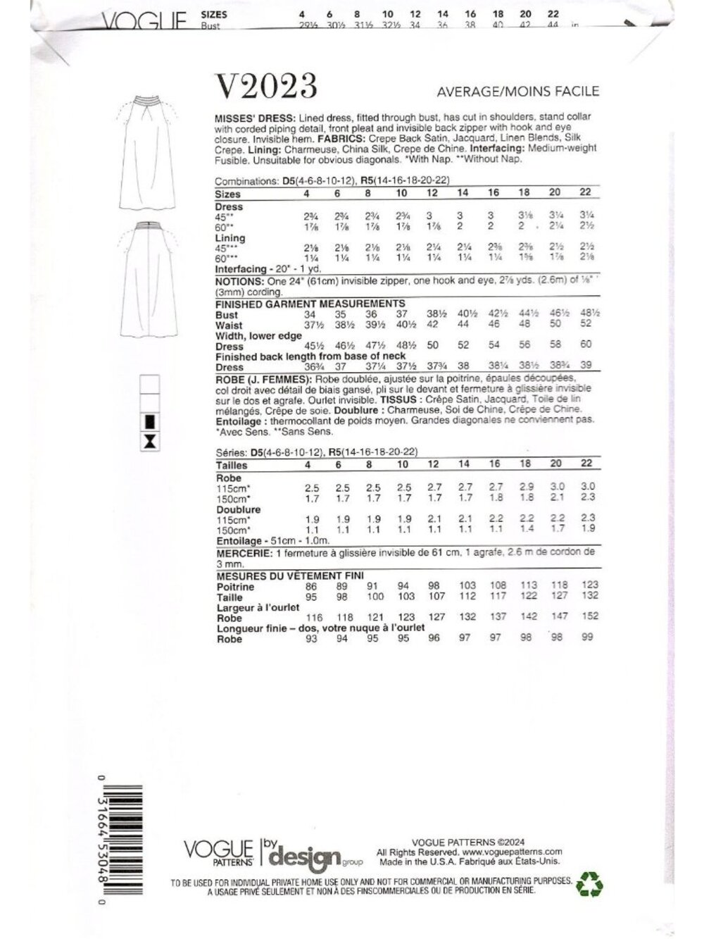 Vogue V2023 Misses 4 to 12 Tom and Linda Platt Dress Uncut Sewing Pattern - Picture 2 of 3